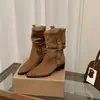 Botas Martin de ante con punta fina y tacón alto adelgazantes para mujer, colección otoño 2026, botas de media caña estilo vaquero occidental, botines de tacón apilado