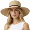 Sombrero de Paja Transfronterizo para Mujer, Sombrero Casual de Verano para Vacaciones en la Playa, Sombrero de Sol Elegante con Lazo de Protección Solar, Ala Ancha