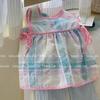 Camiseta de verano para niñas, estilo nuevo, de algodón a cuadros con burbujas, estilo coreano, fresca, tipo chaleco, para bebé, estilo occidental, fina