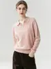 Suéter 100% Caxemira Feminino Gola Lapela POLO Cor Sólida Solto Emagrecedor Rejuvenescedor Malha Outono Inverno Novo Suéter Versátil