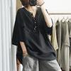 Outono de 2025 Sudeste Asiático Nova Moda Transfronteiriça Camiseta Solta Feminina Cor Sólida Manga Cinco Pontos Tamanho Grande Top Feminino