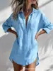Ropa nueva para mujer transfronteriza europea y americana 2026: Cárdigan casual exterior, de longitud media, cuello de solapa, corte holgado, camisa de mujer de color liso