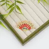 Abanico Plegable Forma de Flor Pieza de Aleación Accesorios Estilo Antiguo Gota de Aceite Perla Azul Empaque Rojo de Boda Accesorios para DIY