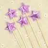 Qing Cang Redes Sociales Tarjeta de Enchufe para Pastel de Cumpleaños Enchufe PU Reflectante Mate Amor Estrella de Cinco Puntas Enchufe para Mesa de Postres