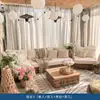 Sofá de Rattan para Villa ao Ar Livre Sofá de Lazer para B&B Sala de Estar Cadeira Dupla de Rattan Sofá para Jardim Exterior Pátio Terraço Mesa de Centro