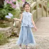 Meninos e Meninas Verão Novo Estilo Chinês Traje Tang Aprimorado Calças de Perna Larga Novo Estilo Chinês Estilo Antigo Super Fada Dinastia Han Dia das Crianças Roupa de Performance