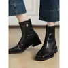 Botas de tacón medio, de grosor medio, muy elegantes y ajustadas para mujer, Botas estilo Martin con punta cuadrada francesa, Botines Chelsea de suela gruesa, Botines cortos