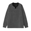 Camiseta de manga larga para hombre, nueva colección primavera/otoño 2026, talla grande, corte holgado, diseño de patchwork a rayas, estilo casual americano, prenda para poner sobre la cabeza
