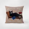 Almohada de Gato para Beber Sofá Sala de Estar Mesita de Noche Cojín de Respaldo Funda de Almohada de Oficina Sin Relleno Cojín Cuadrado de Dibujos Animados