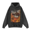 Moletom Oversized Streetwear Tendência Pesado Retro Lavado Desgastado Algodão Puro Manga Longa Estampado Transfronteiriço