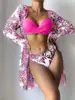 Amazon 2024 Nuevo Traje de Baño Transfronterizo Bikini Playa Protector Solar Blusa Conjunto de Tres Piezas de Baño Europeo y Americano