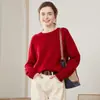 Suéter de Caxemira para Mulheres, Gola Redonda, Suéter Quente de Outono e Inverno, Manga Longa, Solto, Espessado, Suéter Base Tricotado de Caxemira Cor Sólida