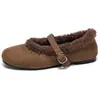 Zapatos de peluche de hada estilo francés de suela plana para mujer, nuevos zapatos Mary Jane cálidos Otoño e Invierno 2026, zapatos Birkenstock, zapatos de vestir