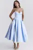 Vestido de Noche Exclusivo Transfronterizo Europeo y Americano con Cintura Ceñida, Vestido de Princesa Abullonado, Vestido de Satén Transparente de Largo Medio con Escote en V Profundo