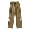 Pantalones de Hombre Verano Seda de Hielo Secado Rápido Nuevo Estilo Holgados Rectos Caídos Pierna Ancha Cordón Pantalones de Chándal Deportivos Casuales