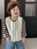 Jaqueta Colete de Outono para Bebê Estilo Coreano Roupas Infantis 2026 Novas Roupas de Outono Infantis Conjunto de Moletom Risca de Giz para Meninos