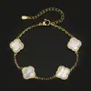 Set de Joyería Joyería Concha Blanca Natural Aretes de Trébol de Cuatro Hojas Collar Pulsera Completo con Diamantes Joyería de Alta Moda para Mujer Venta al por Mayor