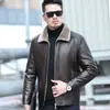 Chaqueta de Piel Genuina Haining Casual de Piel Todo en Uno para Hombres de Mediana Edad y Mayores Chaqueta Gruesa de Piel de Cabra Forrada de Lana