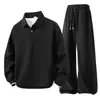 Conjunto de Hombre Tallas Grandes para Primavera y Otoño, Talla Extra Grande, Sudadera Falsa de Dos Piezas con Cuello Solapa, Pantalones Largos, Camisa de Manga Larga para Hombres Altos y de Complexión Grande