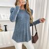 Ropa Nueva Transfronteriza para Mujer 2025 Amazon Camisetas de Manga Larga para Mujer Color Sólido Cuello Redondo Mangas Abullonadas Rayas Laterales Cepilladas