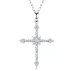 Collar con colgante de cruz de plata de ley S925, cadena para la clavícula de moissanita color D finamente elaborada, joyería de lujo ligero de alta gama al por mayor