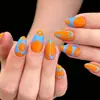 Unhas Postiças Wearable Y2K Dopamina Amêndoa Laranja Azul Color Blocking Arte de Unha Geométrica Retro Artístico Acabamento Adesivos de Unha Postiça
