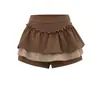 Falda Corta Esponjosa de Encaje Puramente Dulce para Mujer, Nuevo Estilo Verano 2026, Patchwork de Color Contrastante, Falda Media Plisada con Volantes de Doble Capa