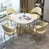 Mesa de jantar de ardósia de luxo leve, pequena mesa redonda nórdica, mesa simples para negociação em escritório de vendas, mesa para apartamento pequeno de uso doméstico, mesa redonda de lazer