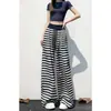 Pantalones Rayados de Cintura Alta de Pierna Ancha Versátiles para Mujer Tallas Grandes, Primavera/Verano 2026, Delgados, con Caída, de Pierna Recta, Casuales Deportivos para Mujeres Curvilíneas
