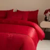 Juego de Boda Jacquard de Alta Calidad de Cuatro Piezas Funda Nórdica Roja para Boda Sábana Ajustable Ropa de Cama para Bodas de Recién Casados 2026
