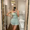 Vestido de vacaciones estilo francés RiXSG con volantes en los hombros y cintas para ceñir la cintura, adelgazante para mujeres petite, estilo vacacional