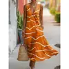 Moda Femenina Nueva Primavera/Verano Marca Independiente Europea y Americana Transfronteriza Minimalista Elegante Holgado Cuello en V Estampada Botón Diagonal Vestido Camisa G956