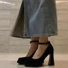 Hebilla de una palabra Tacones Cuadrados Cabeza Cuadrada Hombres Pequeños Primavera y Otoño 2025 Nuevos Zapatos de Salón Estilo Francés Mujer Impermeable Plataforma Tacón Grueso