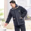 Nuevo Pijama de Invierno para Hombre de Terciopelo Acolchado de Tres Capas Espesado de Franela Conjunto de Ropa para el Hogar Micro-Negocio Casual para el Hogar