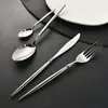 Juego de Cuchillo, Tenedor y Cuchara de Acero Inoxidable 304 Transfronterizo con Mango Pulido Estilo Ballet, Vajilla Occidental de Mango Sólido para Uso en Hotel y Hogar, Cuchillo para Bistec, Cuchara de Postre