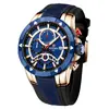 Reloj deportivo de recompensa con correa de silicona hipoalergénica, diseño color-block, impermeable, luminoso, cronógrafo, reloj para hombre con tres subesferas y seis manecillas