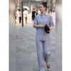 Verano 2025 Color Morandi Ropa Estilo Old Money Holgada Cubre Carne Camisa Protector Solar Pantalones de Pierna Ancha Traje de Dos Piezas para Mujer