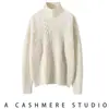 Suéter de cashmere liso de corte largo com cinco agulhas para mulheres, camisa base tricotada, solto e modelador, suéter gola alta pullover de manga longa grosso