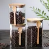 Frasco Sellado Cuadrado de Vidrio para Almacenamiento de Granos de Café y Té, Recipiente de Cocina para Alimentos y Granos, con Cuchara de Madera Opcional