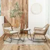 [Resistente al agua y al sol] Conjunto de tres piezas de mesa y silla pequeñas de ratán para balcón, popular en Internet nórdico, para el hogar, té, ocio, B&B