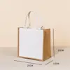 Bolsa Tote Patchwork de Algodón Blanco y Lino Doble Cara, Bolsa de Lino, Bolso de Hombro para Estudiantes, Bolsa de Lino con Logo Personalizado DIY