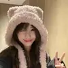 Gorro de protección para las orejas con orejas de oso para mujer, gorro de invierno de felpa de punto para cabezas grandes, gorro de ciclismo a prueba de frío, gorro peludo.