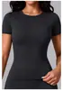 Camiseta Deportiva de Manga Corta de Color Sólido de Doble Cara Cepillada Ajustada Yize Transfronteriza para Deporte Running Fitness Yoga Top Mujer
