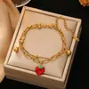 Pulsera Europea y Americana de Acero Inoxidable Transfronteriza, Colgante en Forma de Corazón de Oro de 18K, Pulsera Multinivel de Trébol de Cuatro Hojas para Mujer, Joyería de Cruz