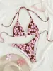 Traje de Playa 2025 para Mujer Trajes de Baño Bikini Sexy con Cuello Halter y Cordones Estilo Estampado