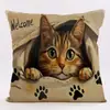 Funda de Almohada de Lino de Fibra Corta Serie Gato Lindo Más Vendido de Temu Funda de Almohada para el Hogar Funda de Almohada sin Relleno