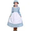 Roupa de Menina Colonial Floral Rosa e Azul, Fonte da Amazon, Roupa de Pioneira da Pradaria, Vestido Longo Estilo Pastoral