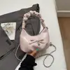 Bolsa Pequena Plissada com Laço Estilo Novo Primavera 2026 Bolsa de Mão Feminina Retrô Bolsa Nuvem Bolsa Transversal com Corrente Bolsa de Trabalho