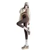 Leggings femininas de pele de tubarão para uso ao ar livre, cintura alta, levanta bumbum, calças de yoga esportivas, leggings longas de seda gelada de segurança