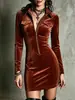 2026 Moda Transfronteriza Europea y Americana Amazon Otoño Y2 Nuevo Elegante Sexy Ajustado Bodycon Cuello Cremallera Vestido para Mujer